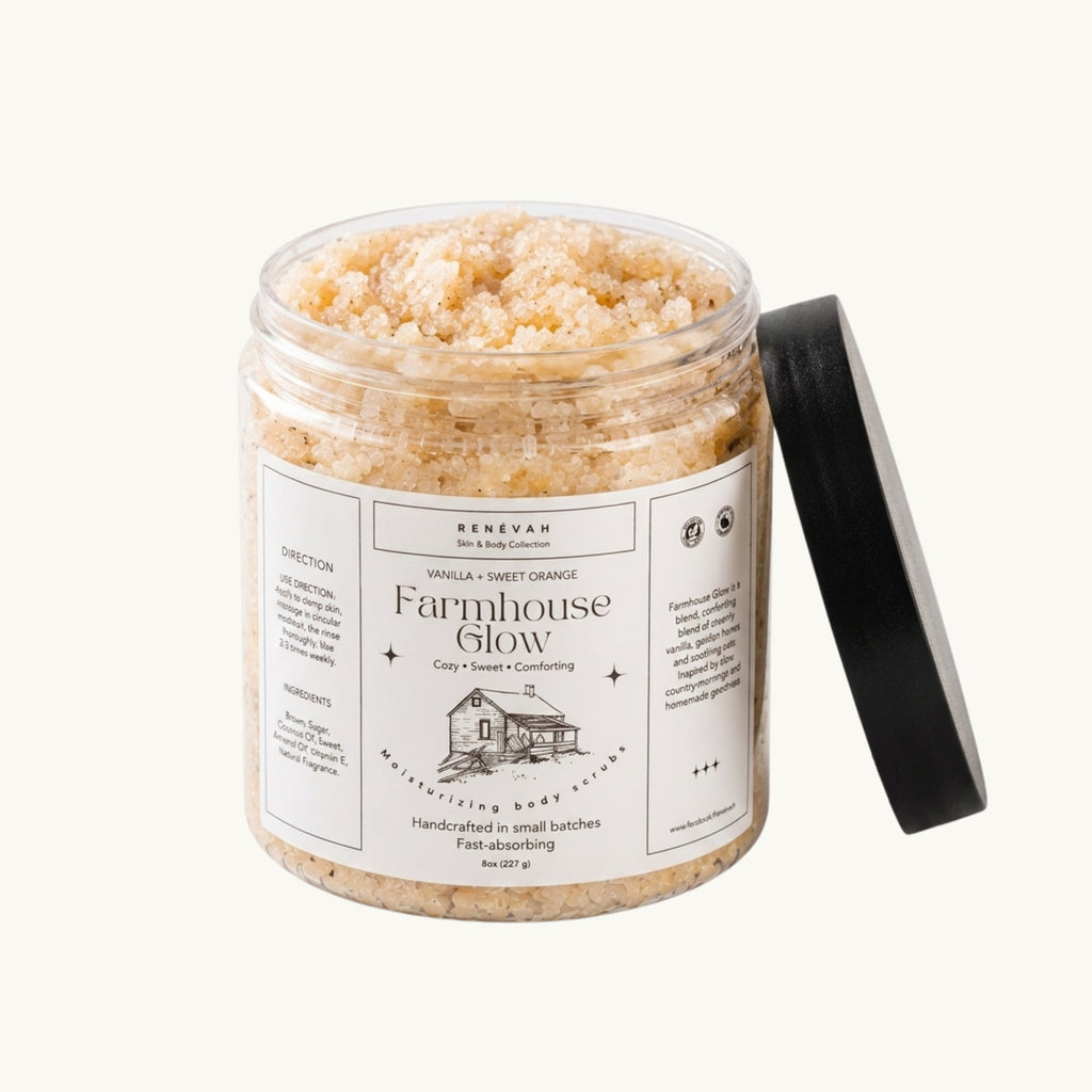 Farmhouse Glow vanilla honey oat body scrub by Renévah